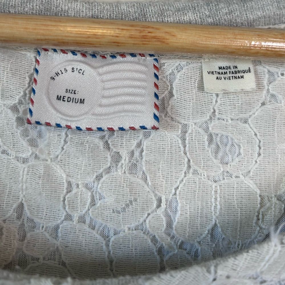 Anthropologie Postage Stamp Metallic Thread Lace Trim Sweater Size Medium - Picture 5 of 8